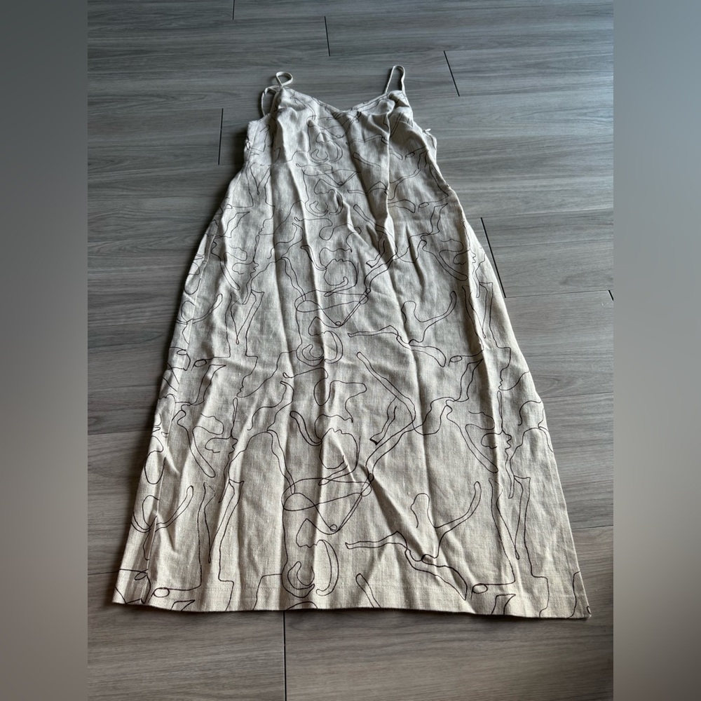 Paloma Wool Beige Sleeveless Midi Dress with Abstract Pattern